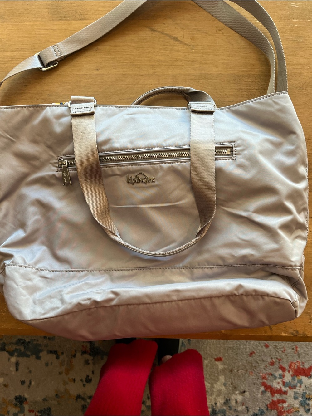 Kipling Taupe Nylon Tote with Adjustable Strap